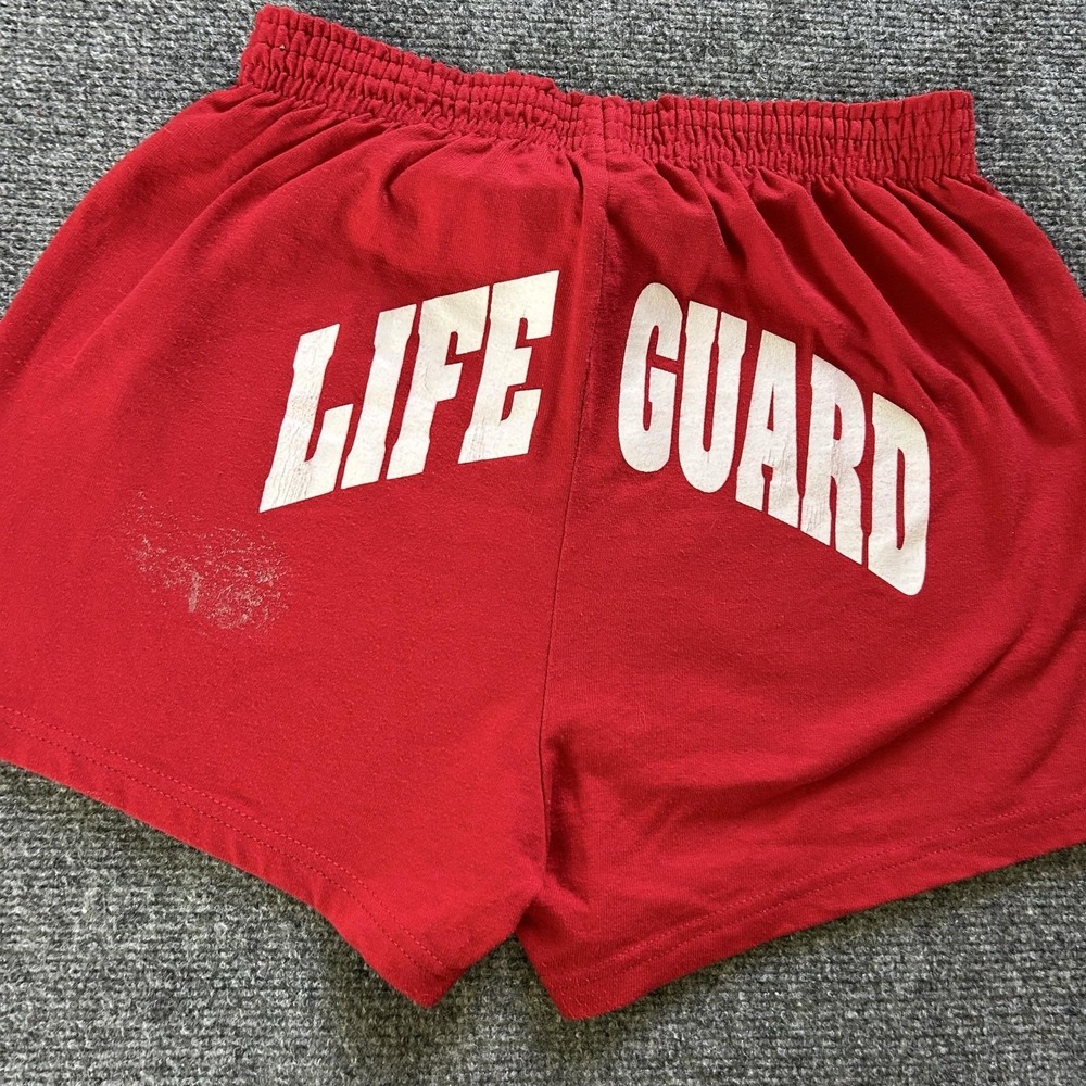 Lifeguard Shorts Womens Medium Red Graphic Elastic Waist Jersey vintage Soffe